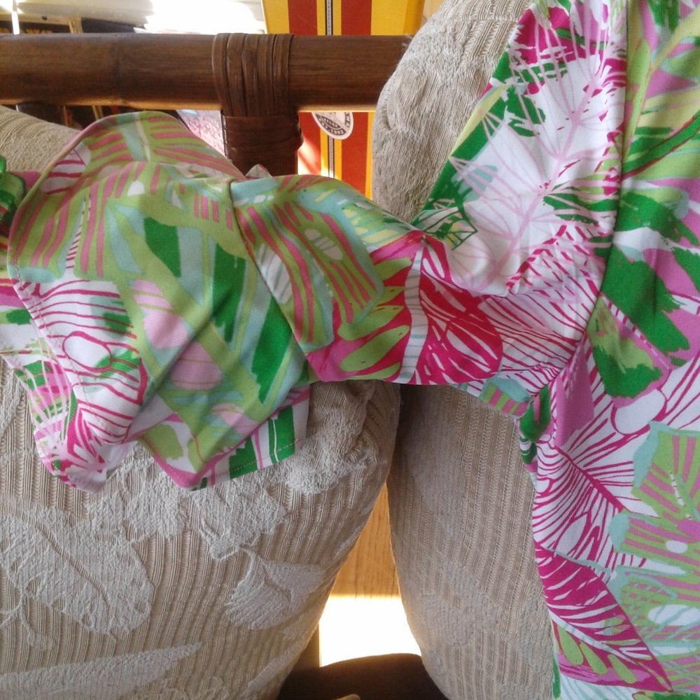 COPY - Pappagallo S bright pink and green floral knee length 3/4 ruffled … - Picture 5 of 6